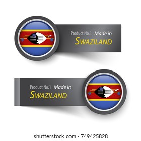Flag icon and label with text made in Swaziland ( Kingdom of Eswatini ) .