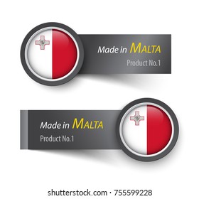 Flag icon and label with text made in Malta . 