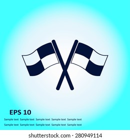 Flag icon. Location marker symbol. Checkered flags sign. Flat design style.