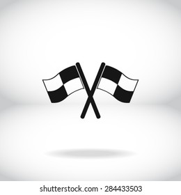 Flag icon. Location marker symbol. Checkered flags sign. Flat design style.