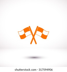 Flag icon. Location marker symbol. Ã??heckered flags sign. Flat design style.