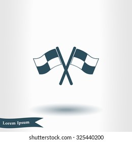 Flag icon. Location marker symbol. Checkered flags sign. Flat design style.