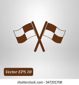 Flag icon. Location marker symbol. Checkered flags sign. Flat design style.