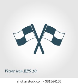 Flag icon. Location marker symbol. Checkered flags sign. Flat design style.