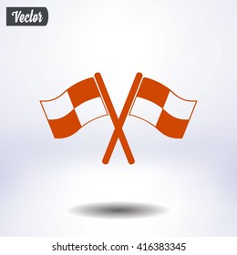 Flag icon. Location marker symbol. Checkered flags sign. Flat design style.