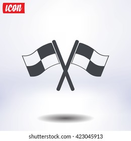Flag icon. Location marker symbol. Checkered flags sign. Flat design style.