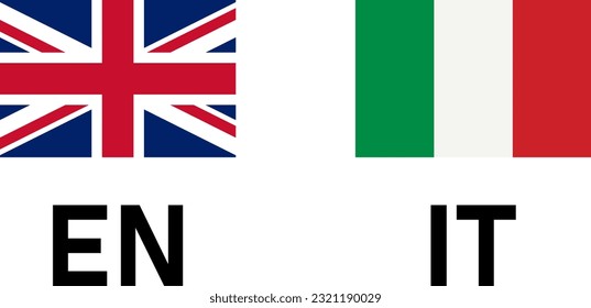 Flag Icon Pair including UK United Kingdom and Italy Flags for English and Italian Language Selection Symbol Button. Vector Image.