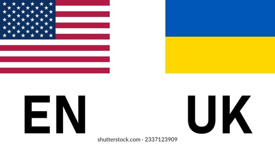 Flag Icon Pair including USA United States of America and Ukraine Flags for English and Ukrainian Language Selection Symbol Button. Vector Image.