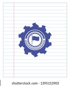 flag icon pen effect. Blue ink. Vector Illustration. Detailed.