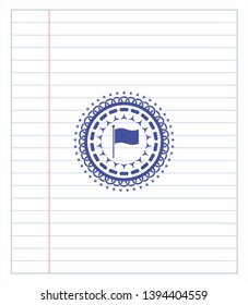 flag icon pen strokes emblem. Blue ink. Vector Illustration. Detailed.