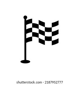 Flag icon. Racing sign. Checkered racing flag. Chequered racing flag on flagstaff. Black and white flag. Finish, start mark. Racing symbol. Competition symbol. isolated on white background