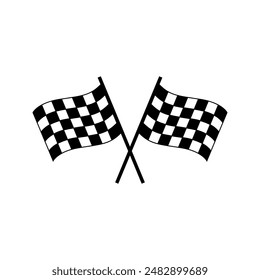 Flag icon. Racing sign. Checkered racing flag. Checkered racing flag on flagpole. Black and white flag