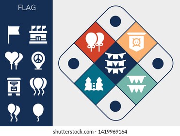 flag icon set. 13 filled flag icons.  Collection Of - Flags, Balloon, Mail box, Balloons, Peace, Flag, Stadium, Jolly roger, Castle