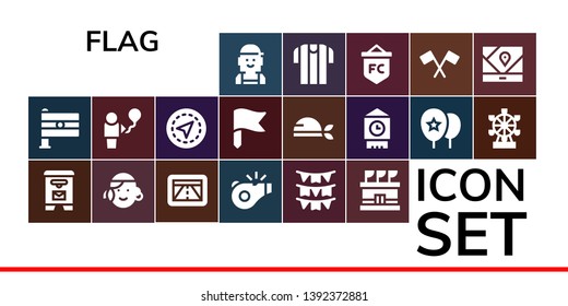 flag icon set. 19 filled flag icons.  Simple modern icons about  - Checker, India, Mail box, Portuguese, Gps, Referee, Flags, Stadium, Balloon, Flag, Pirate, Big ben, Balloons