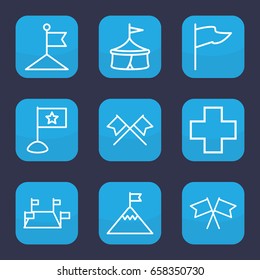 Flag icon. set of 9 outline flag icons such as flag, medical cross, circus