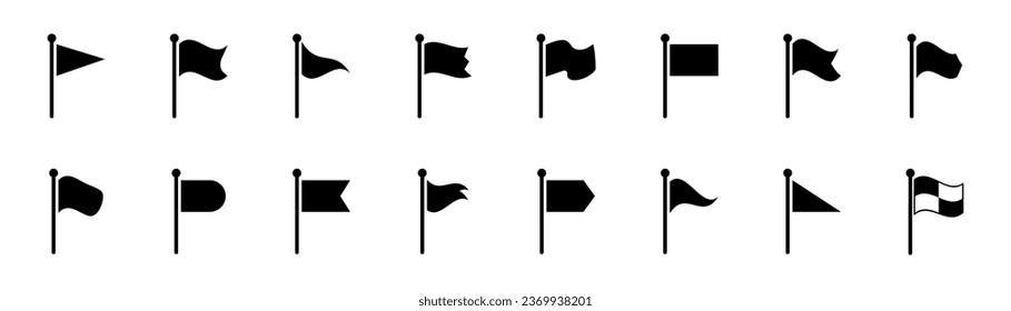 Flag icon. Set of black flag icon. Flags silhouette collection. Waving flag. Vector illustration