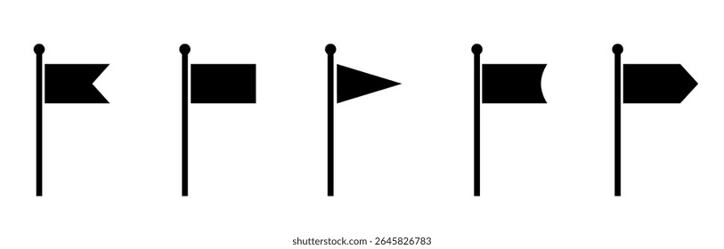 Flag icon. Set of black flag icons. Waving flag icon. Different flag icons set. Vector illustration.