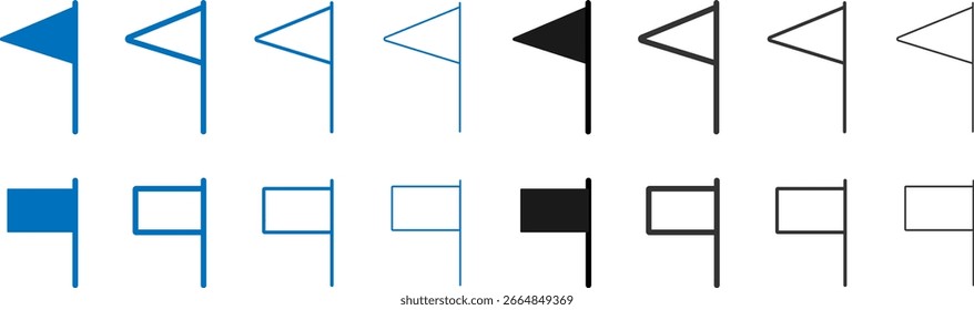 ícone de sinalizador definido, ícone de sinalizador preto, símbolo de ícone de sinalizador de onda.Conceito de forma de ponteiro, ícone de sinalizador em design de sinal,
