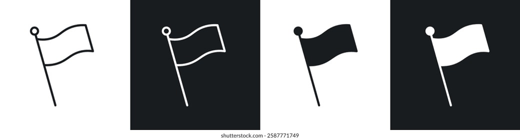 Flag icon set black and white colors. Graphic Vector icons pack