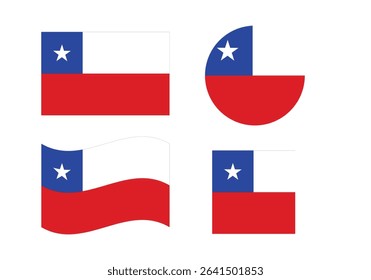 Flag icon set of Chile. Chile Official National Flag. Flat Digital Vector Illustration of Chile Flag and National Emblem. Rectangular Chile Flag Icon – Standard Size and Colors.