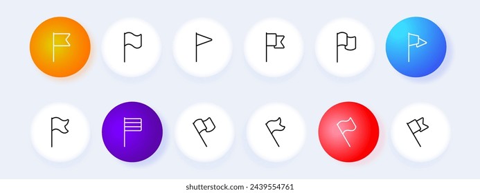 Flag icon set. Coat of arms, country, anthem, banner, symbol, flagpole, pole, ship. Neomorphism style. Vector line icon for business and advertising