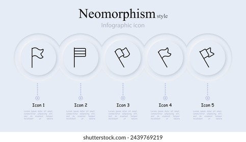 Flag icon set. Coat of arms, anthem, country, symbol, banner,flagpole, pole. Neomorphism style. Vector line icon for business and advertising