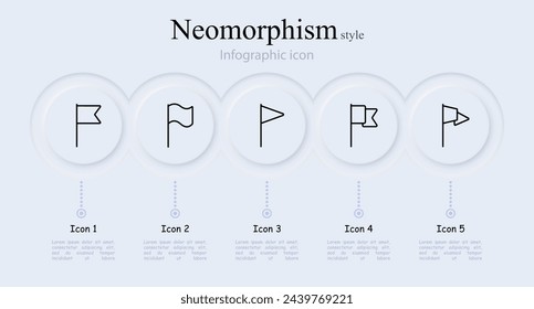 Flag icon set. Coat of arms, country, anthem, banner, symbol, flagpole, pole, ship. Neomorphism style. Vector line icon for business and advertising