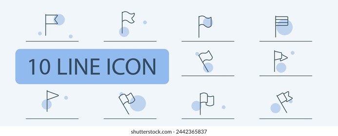 Flag icon set. Coat of arms, country, anthem, banner, symbol, flagpole, pole, ship. 10 line icon style. Vector line icon for business and advertising