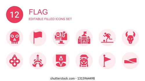 flag icon set. Collection of 12 filled flag icons included Skull, Flag, Mail box, Castle, Football, Pendant, Thailand, Gps, Checker, Dunes