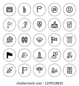Flag icon set. collection of 25 outline flag icons with castle, bookmark, eu, fireworks, eyepatch, football, golf, flag, gps, malaysia airlines icons. editable icons.
