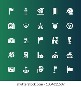 flag icon set. Collection of 25 filled flag icons included Flag, Corner, Armenian, Golf, Treasure map, Circus, Checker, Football, Referee, Proud, Racing, Pendant, Thailand, Eyepatch