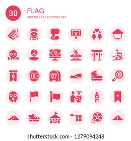flag icon set. Collection of 30 filled flag icons included Peace, Checker, Position, Penalty, Same sex marriage, Skull, Gps, Columbia, Torii, Banner, Dc, Mail box, Dunes, Climbing