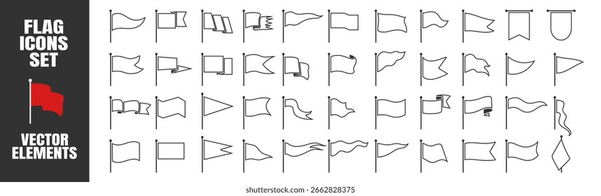 Flag icon set. Collection of waving and silhouette flags. Vector illustration on transparent background