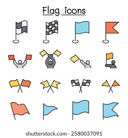 Flag icon set in color line style