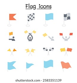 Flag icon set  in flat color style