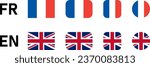 Flag Icon Set including UK United Kingdom and France Flags for English and French Language Selection Symbol Button. Vector Image.