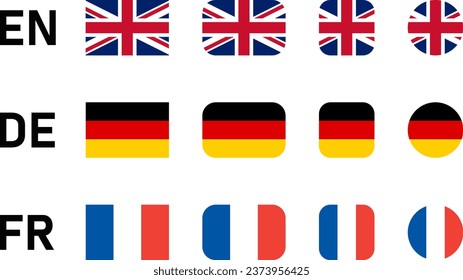 Flag Icon Set including UK United Kingdom Germany and France Flags for English German and French Language Selection Symbol Button. Vector Image.
