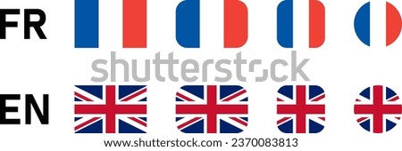 Flag Icon Set including UK United Kingdom and France Flags for English and French Language Selection Symbol Button. Vector Image.