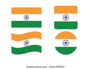 Flag icon set of India. India Official National Flag. Flat Digital Vector Illustration of india Flag and National Emblem. Rectangular india Flag Icon – Standard Size and Colors.