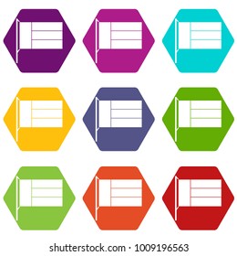 Flag icon set many color hexahedron isolated on white vector illustration