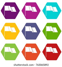 Flag icon set many color hexahedron isolated on white vector illustration