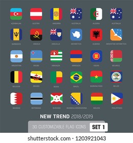 Flag icon set, National flags icon, World countries flag new trend, new style 