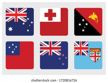 Flag Icon Set Of Oceania Countries 
