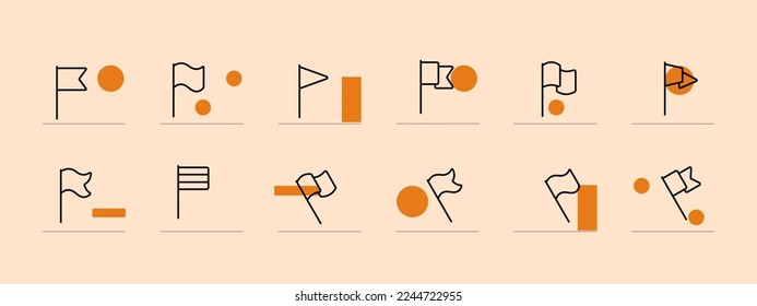 Flag icon set. Overcoming distances, Olympic Games, sports, time trial, country flags, athletics. Sport concept. Pastel color background. Vector line icon for business