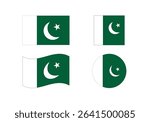 Flag icon set of Pakistan. Pakistan Official National Flag. Flat Digital Vector Illustration of Pakistan Flag and National Emblem. Rectangular Pakistan Flag Icon – Standard Size and Colors.