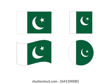 Flag icon set of Pakistan. Pakistan Official National Flag. Flat Digital Vector Illustration of Pakistan Flag and National Emblem. Rectangular Pakistan Flag Icon – Standard Size and Colors.