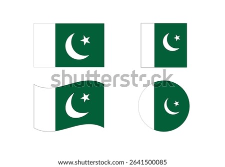 Flag icon set of Pakistan. Pakistan Official National Flag. Flat Digital Vector Illustration of Pakistan Flag and National Emblem. Rectangular Pakistan Flag Icon – Standard Size and Colors.