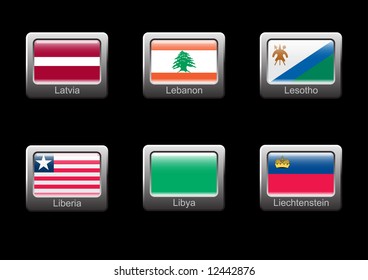 Flag icon set (part 17 – Latvia, Lebanon, Lesotho, Liberia, Libya, Liechtenstein)