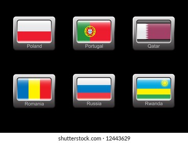 Flag icon set (part 24 – Poland, Portugal, Qatar, Romania, Russia, Rwanda)