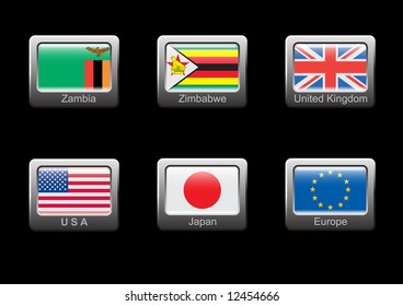 Flag icon set (part 33 – Zambia, Zimbabwe, United Kingdom, USA, Japan, Europe)